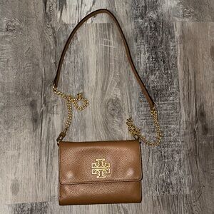 Tory Burch Tan Leather Crossbody Bag with Gold Accents